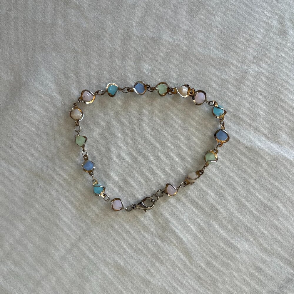 Bracelet Pastel Gemstone Beads Chain Lobster Clasp Excellent Condition Jewelry